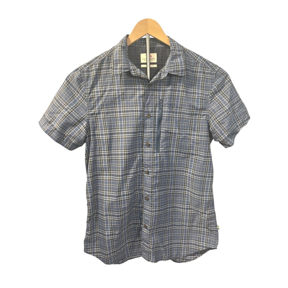 Fjallraven Abisko Hike Shirt SS Men's Blue Plaid Button Down Size Large‎